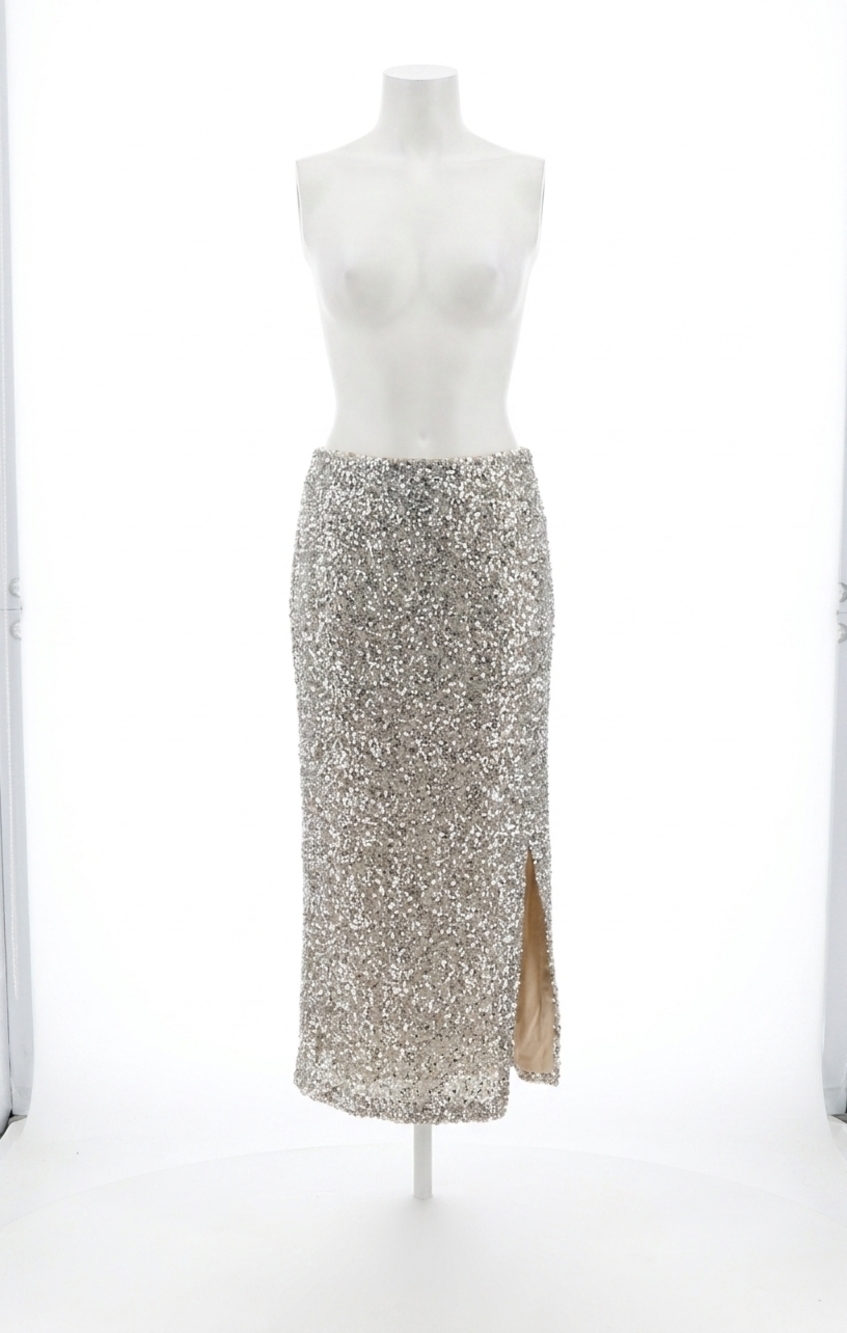 NEW SADIE & SAGE luster sequin maxi skirt in silver
